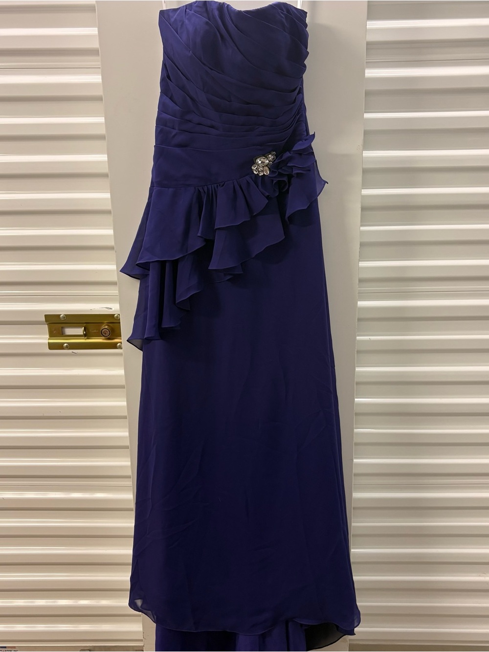 Pretty Maids Strapless Ruffled Gown in Deep Purple
